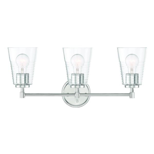 Designers Fountain Ingo 24in 3-Light Polished Nickel Modern Indoor Vanity Light with Clear Ribbed Glass Shade D230M-3B-PN - main
